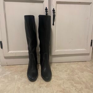 Black Etienne Aigner Leather Knee-High Heeled Boots